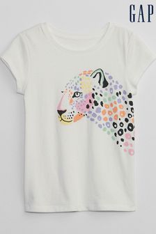 Gap White Cheetah Graphic Short Sleeve T-Shirt (K63458) | £10