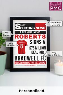 Personalised Football Signing Newspaper A4 Black Framed Print PMC