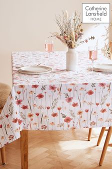 Catherine Lansfield Natural Harvest Flowers Cotton Wipe Clean Tablecloth