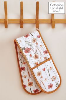 Catherine Lansfield Natural Harvest Flowers Cotton Double Oven Gloves