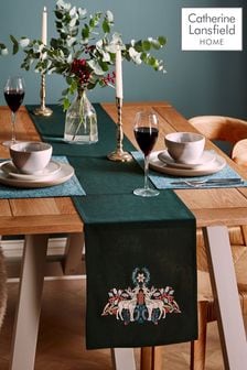 Catherine Lansfield Green Majestic Stag Cotton Table Runner