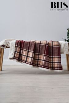 BHS Red Luxury Warm Check with Sherpa Throw