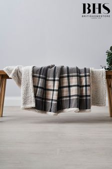 BHS Grey Luxury Warm Check with Sherpa Throw