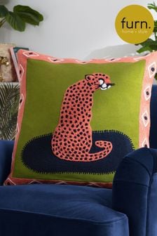 Furn Coral Cheetah Embroidered Cushion
