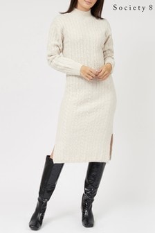 Society 8 Ladies High Neck Fitted Cable Knit Midi Dress