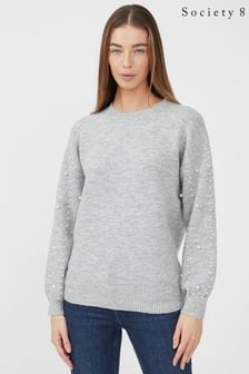 Society 8 Ladies Crew Neck Jumper with Pearls and Diamante