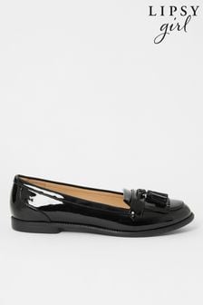 Lipsy Black Patent Tassle School Loafer School Shoe(Older) (L14673) | £18 - £22