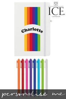 Personalised Rainbow Stripe Notebook with Set of 8 Pens by Ice London