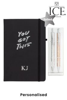 Personalised Foiled Notebook with Set Of 2 Glitter Pens by Ice London
