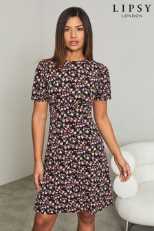 Lipsy Pink Ditsy Petite Jersey Underbust Puff Sleeve Mini Dress (L40240) | £38