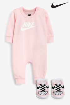 Nike Baby Pink Coverall And Sneaker Booties Set