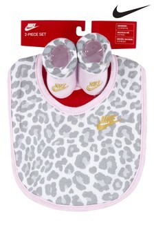 Nike Baby White Leopard Print Bib And Booties Set
