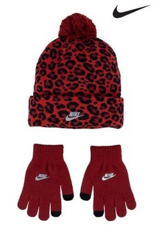 Nike Older Kids Leopard Print Hat & Gloves Set