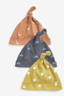 Baby 3 Pack Tie Top Hats (0-18mths)