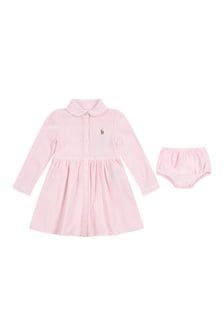 Ralph Lauren Kids Baby Girls Pink Striped Cotton Oxford Dress