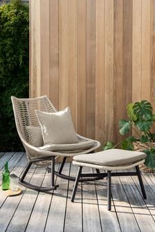 Natural Helsinki Outdoor Rocking Chair With Footstool
