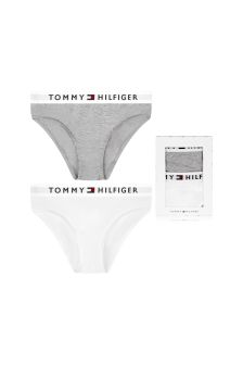 Tommy Hilfiger Girls Grey/White Cotton Bikini Knickers Two Pack