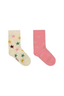 Molo Girls Pink/Ivory Cotton Star Socks Two Pack