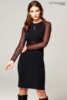 HotSquash Black Lace Sleeve Keyhole Detail Dress