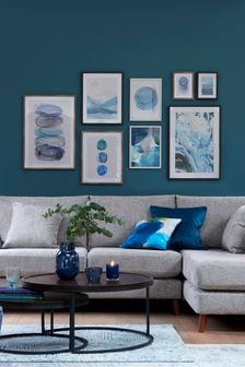 Set of 8 Blue Blue Abstract Framed Art
