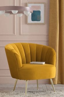 Opulent Velvet Ochre Yellow Stella Gold Finish Leg Accent Chair