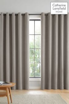 Catherine Lansfield Grey Wilson Thermal Blackout Lined Eyelet Curtains