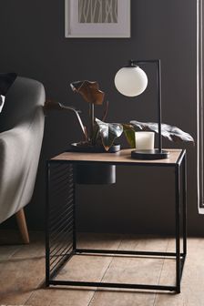 Oak and Black Plant Side Table