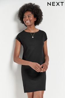 Black Relaxed Cap Sleeve Tunic Summer Dress (M05653) | £10