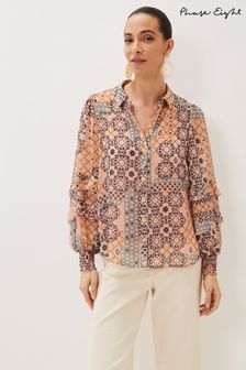 Phase Eight Pink Ailsa Tile Print Ruffle Blouse