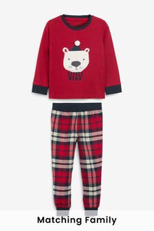 Red Little Bear Check Matching Family Kids Christmas Pyjamas (9mths-16yrs) (M08245) | £13 - £16