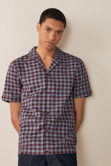 Fred Perry Blue Gingham Revere Collar Short Sleeve Shirt