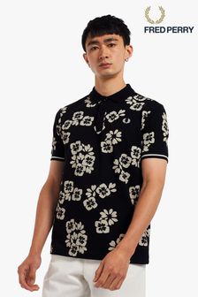 Fred Perry Black Floral Print Polo Shirt