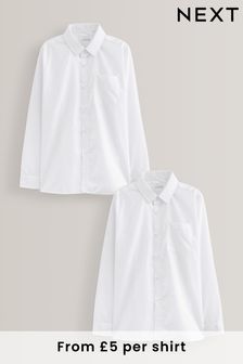 White Regular Fit 2 Pack Long Sleeve School Shirts (3-17yrs) (M13605) | £10 - £17