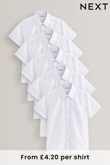White Regular Fit White 5 Pack Short Sleeve School Shirts (3-17yrs) (M13622) | £21 - £34