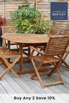 FSC Acacia Hardwood Dining Set with Extendable Table including 6 Chairs By Charles Bentley (M14646) | £700