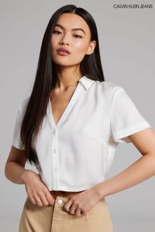 Calvin Klein Jeans White Logo Aop Short Sleeves Blouse