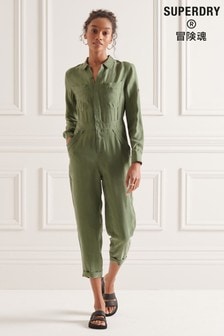Superdry Green Cupro Long Sleeved Shirt Jumpsuit