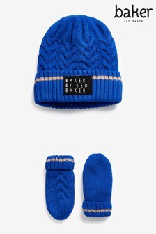 Baker by Ted Baker Blue Beanie and Mittens Set