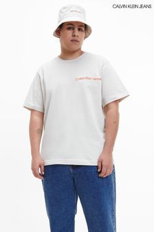 Calvin Klein Jeans Mens Cream Two Tone Monogram Back Logo T-Shirt