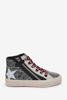 Glitter/ Fluro Pink Lace High Tops With Additional Animal Print Laces