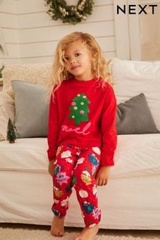 Multi Red Sequin Tree Jogger Christmas Pyjamas (3-16yrs) (M18114) | £15 - £20