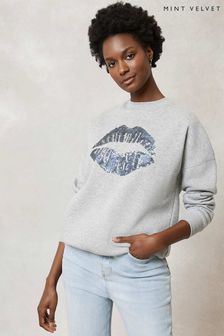 Mint Velvet Grey Lip Sequin Sweatshirt