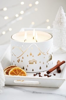 White Festive Spice Scented 3 Wick Candle