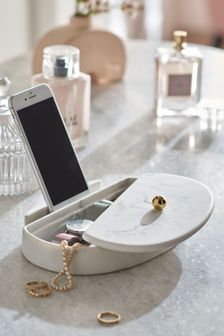 White Marble Effect White Trinket Pot Phone Holder