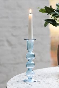 Blue Glass Shaped Candlestick Holder