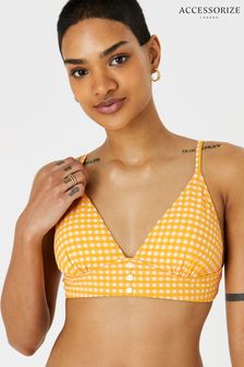 Accessorize Womens Orange Gingham Button Bikini Crop Top