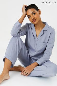 Accessorize Womens Grey Crinkle Satin Button Pyjama Set