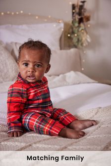 Red Matching Family Baby Christmas Check Sleepsuit (0-3yrs) (M21300) | £12 - £14
