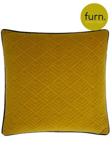 furn. Mustard Yellow/Navy Blue Deco Embroidered Polyester Filled Cushion