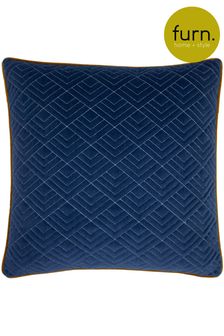 furn. Navy Blue/Mustard Yellow Deco Embroidered Polyester Filled Cushion